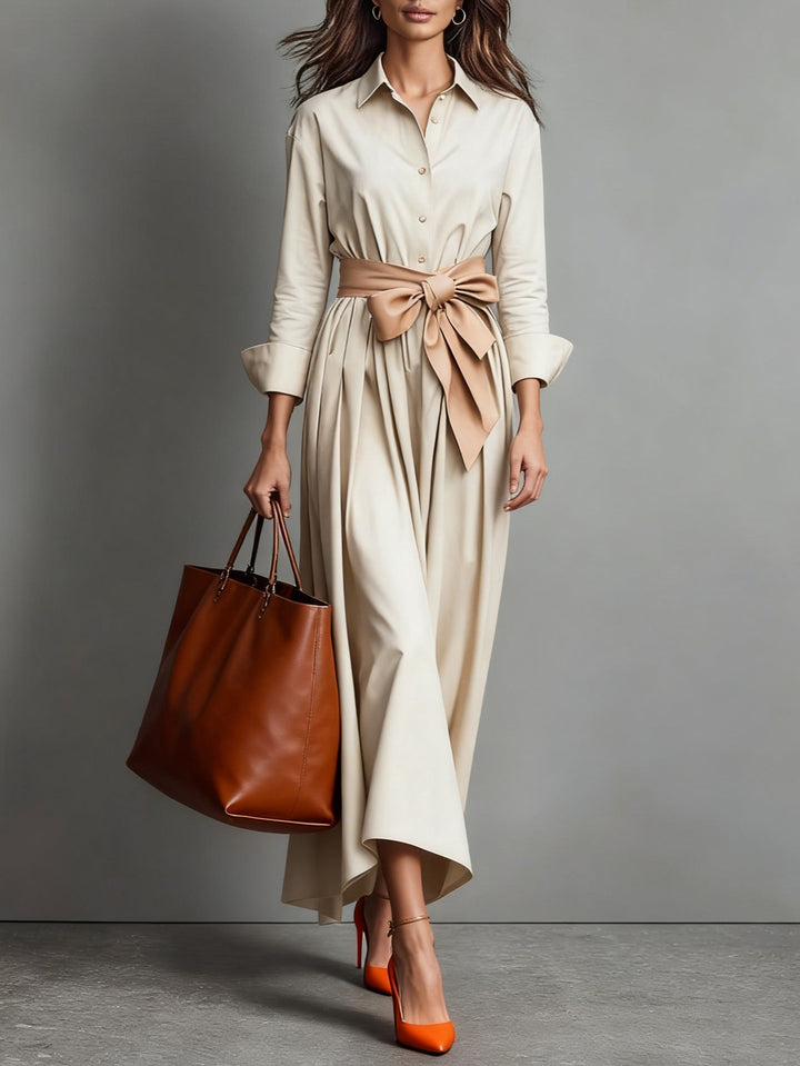 Dress Women A-Line Maxi with Belt – Casual