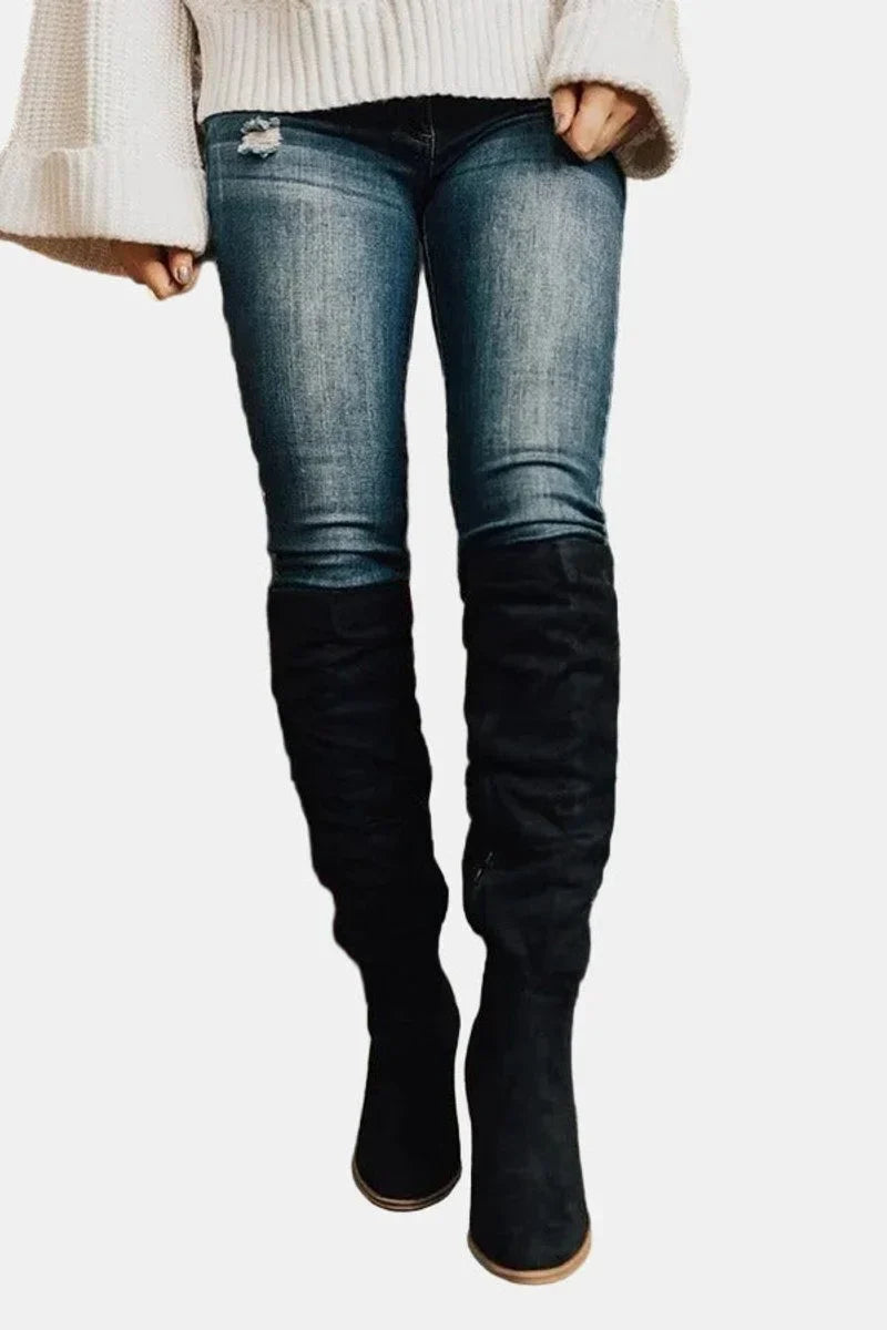 Boots Women Over-the-Knee Stretch Block Heel – Casual