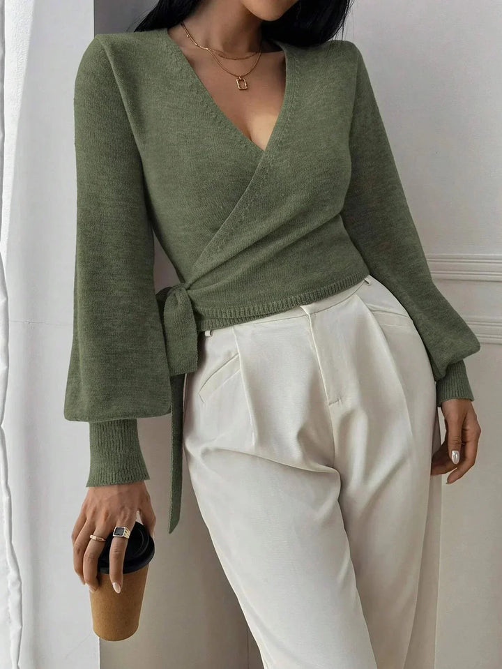 Jumper Women Knitted Wrap with Tie Belt – Casual