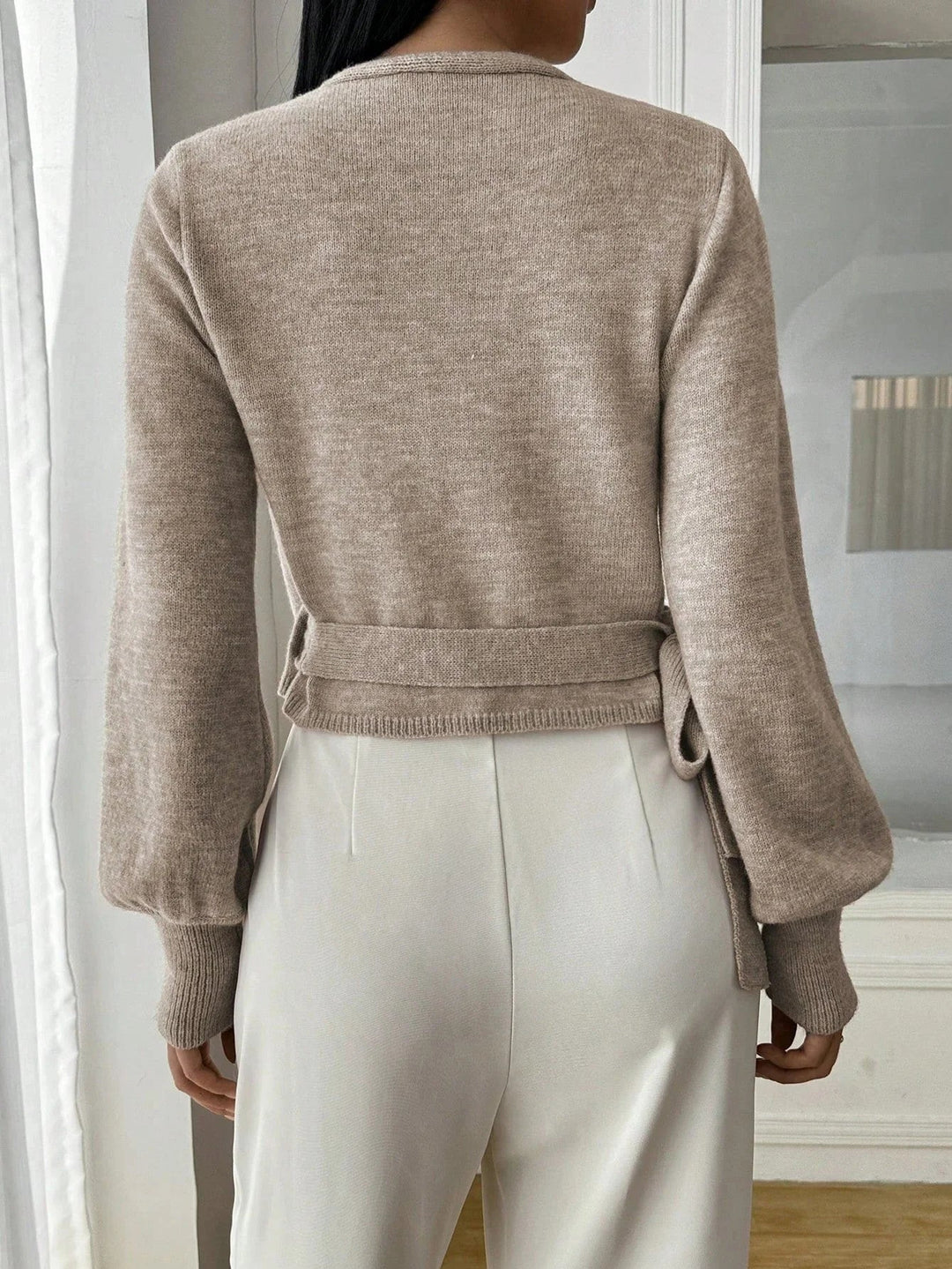 Jumper Women Knitted Wrap with Tie Belt – Casual