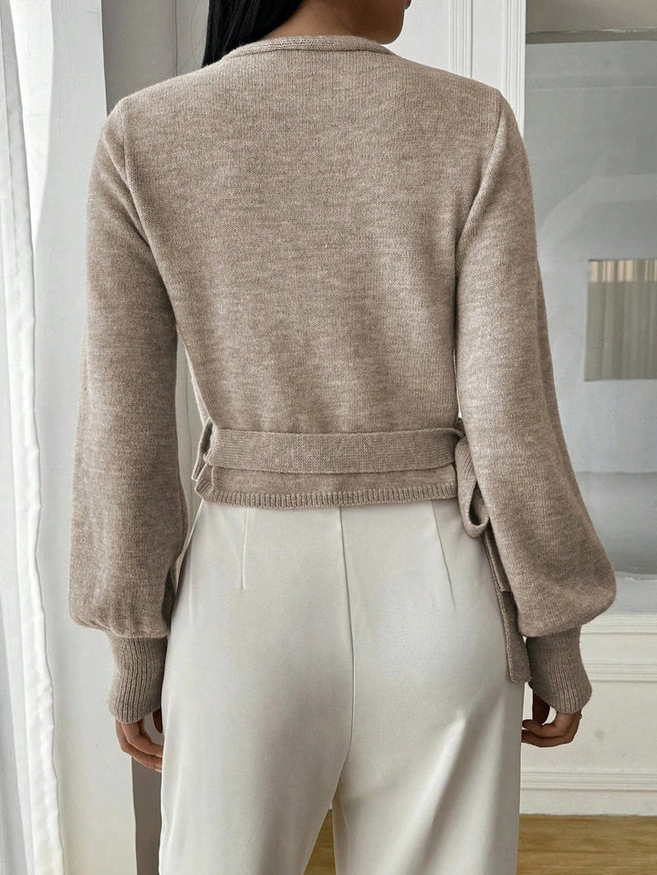 Jumper Women Knitted Wrap with Tie Belt – Casual