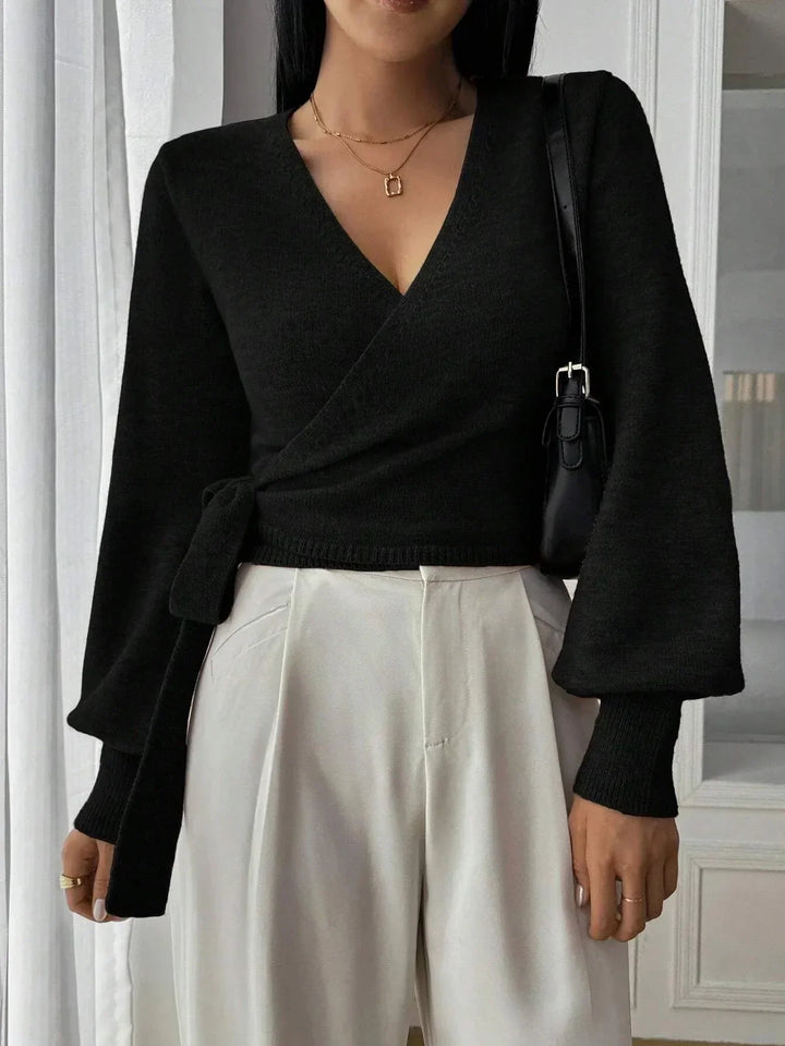 Jumper Women Knitted Wrap with Tie Belt – Casual
