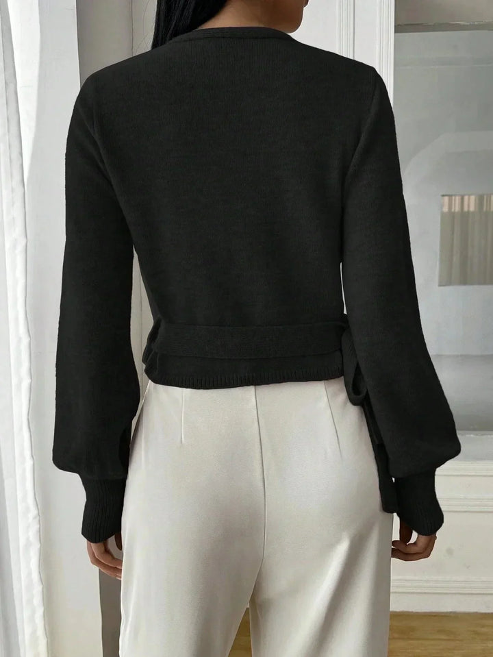 Jumper Women Knitted Wrap with Tie Belt – Casual