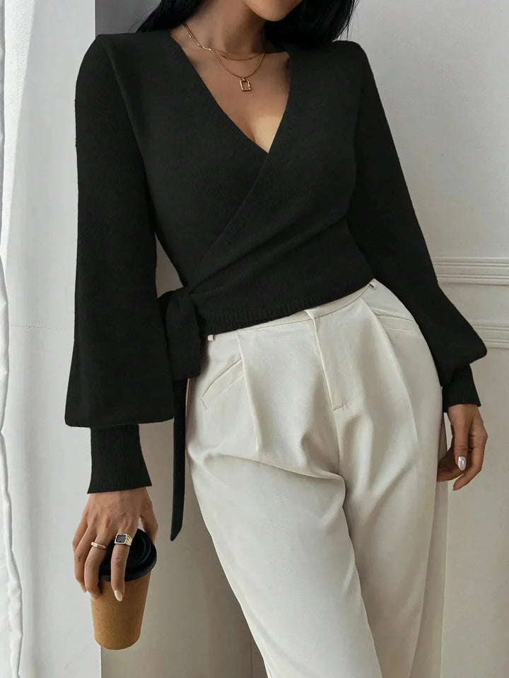 Jumper Women Knitted Wrap with Tie Belt – Casual