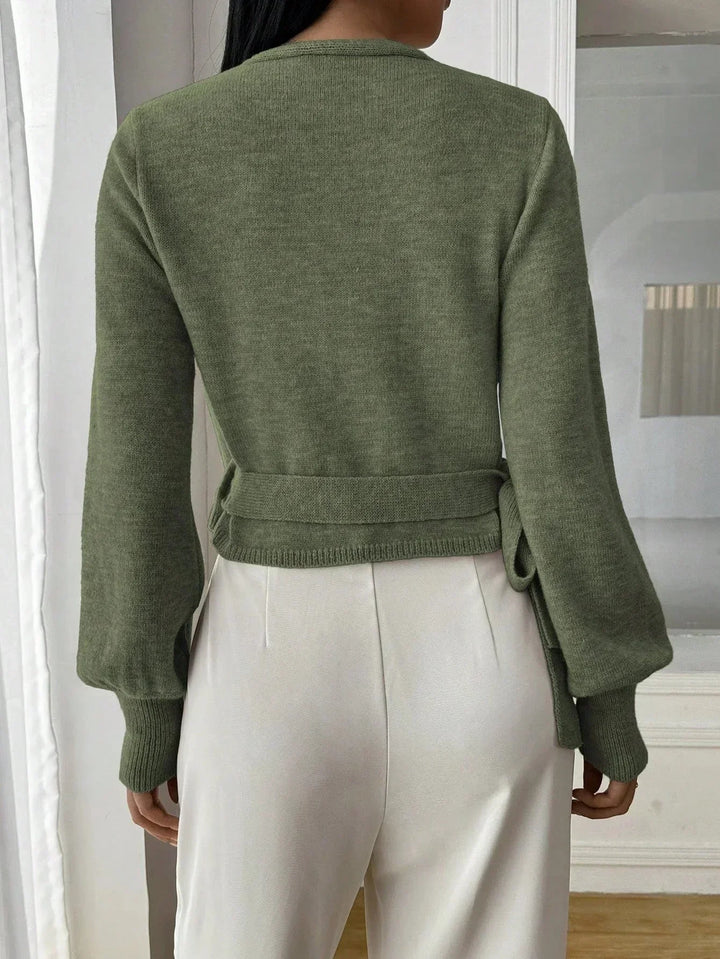 Jumper Women Knitted Wrap with Tie Belt – Casual