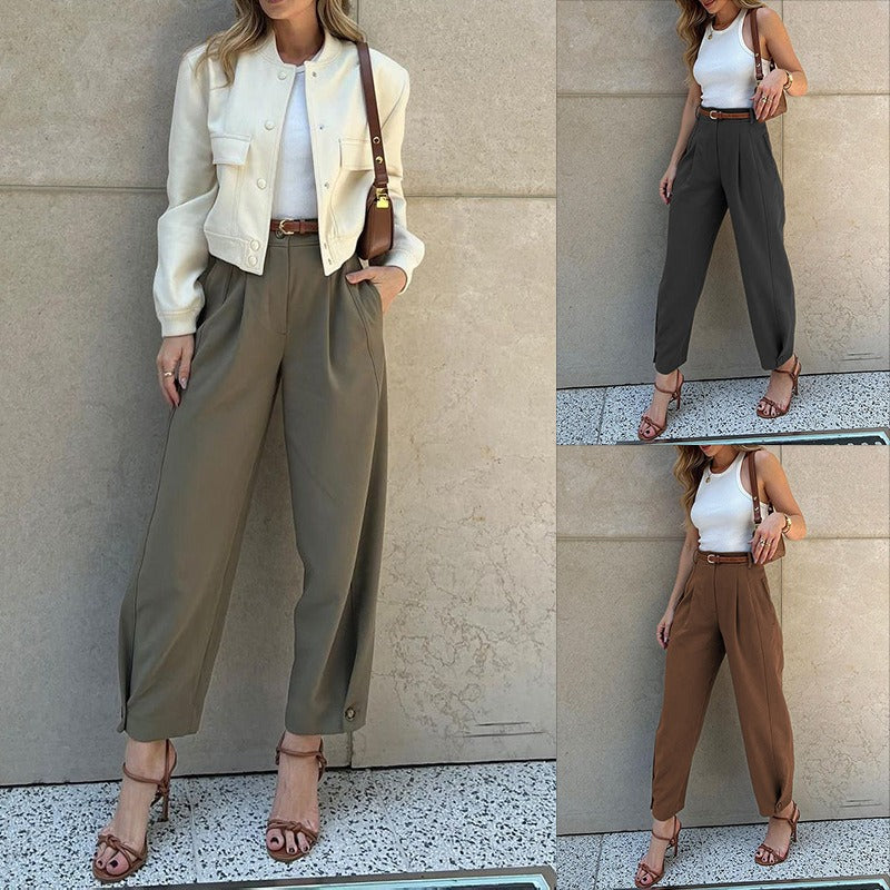 Trousers Women Cropped Tapered High Waist – Office