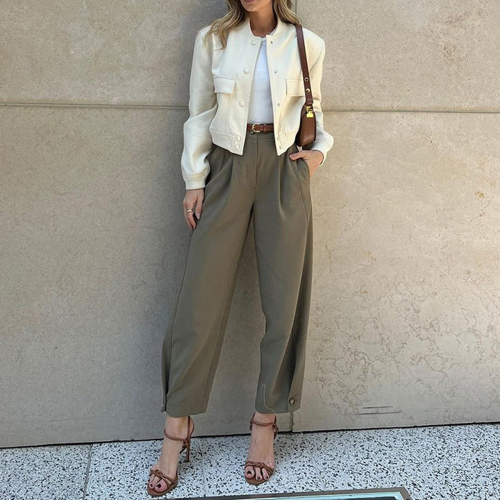 Trousers Women Cropped Tapered High Waist – Office