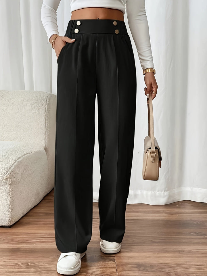 Trousers Women High Waist Decorative Buttons – Office
