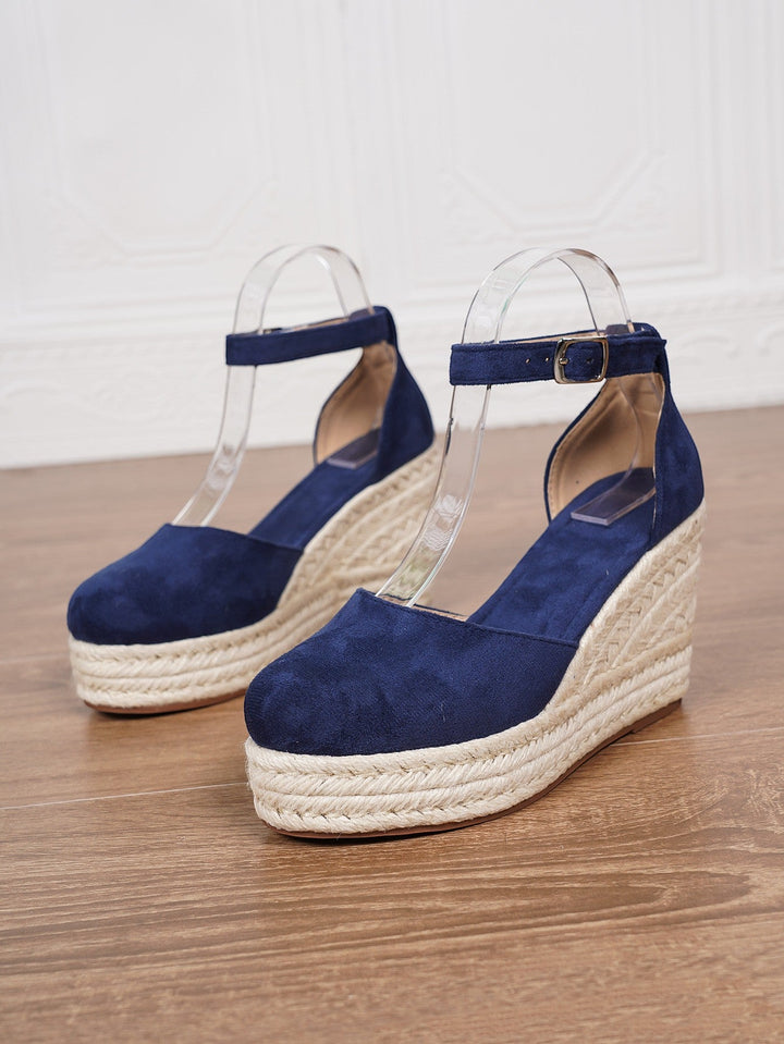 Sandals Women Platform Suede Look Ankle Strap Woven Sole – Summer