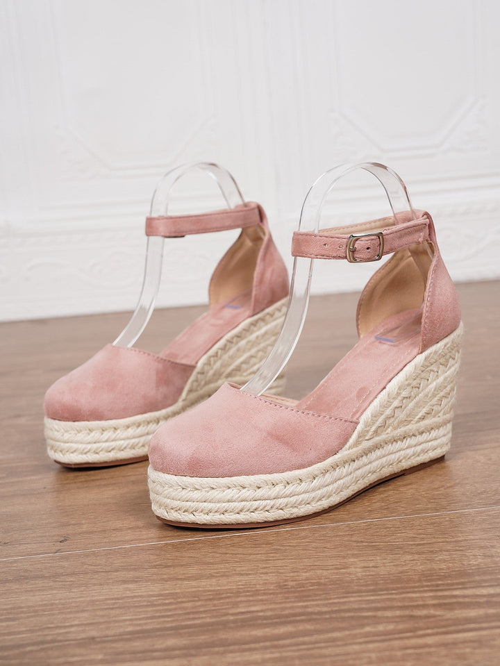 Sandals Women Platform Suede Look Ankle Strap Woven Sole – Summer