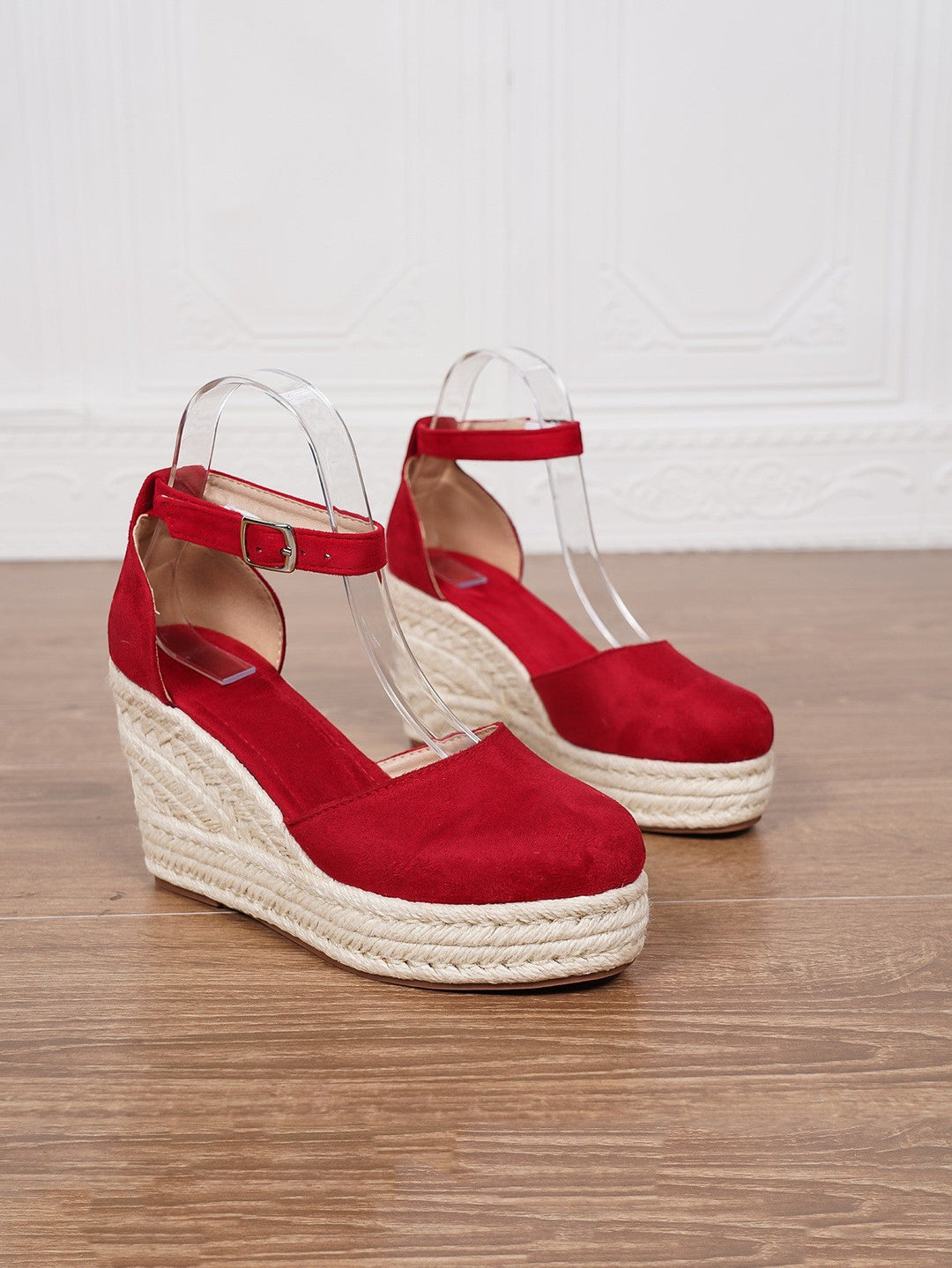 Sandals Women Platform Suede Look Ankle Strap Woven Sole – Summer