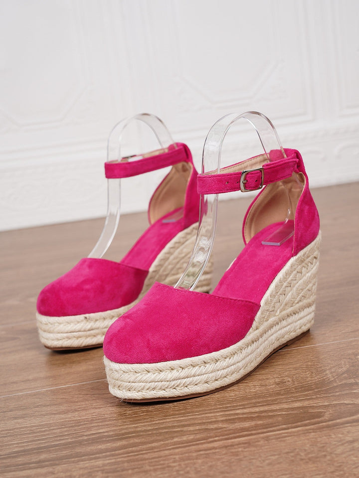 Sandals Women Platform Suede Look Ankle Strap Woven Sole – Summer