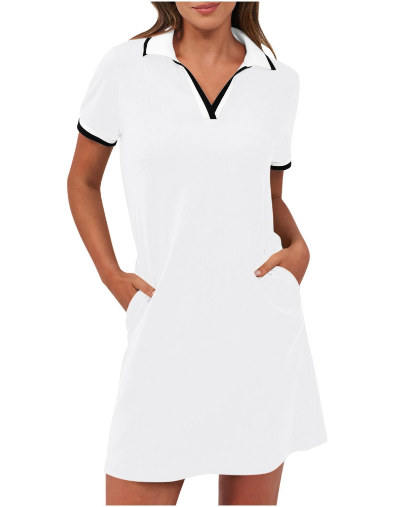 Dress Women Polo Collar Casual with Side Pockets – Casual