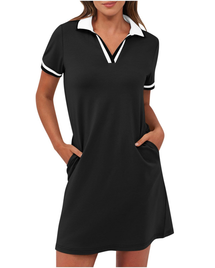 Dress Women Polo Collar Casual with Side Pockets – Casual