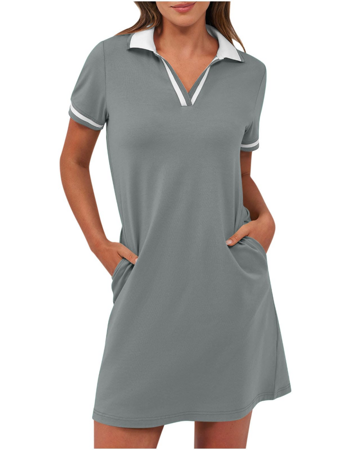 Dress Women Polo Collar Casual with Side Pockets – Casual