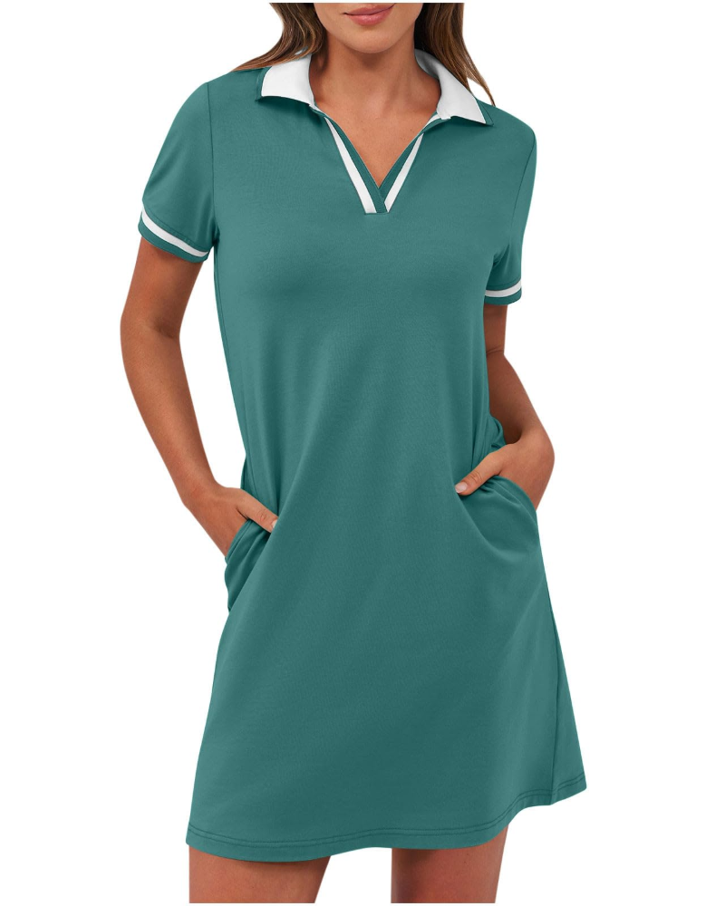 Dress Women Polo Collar Casual with Side Pockets – Casual