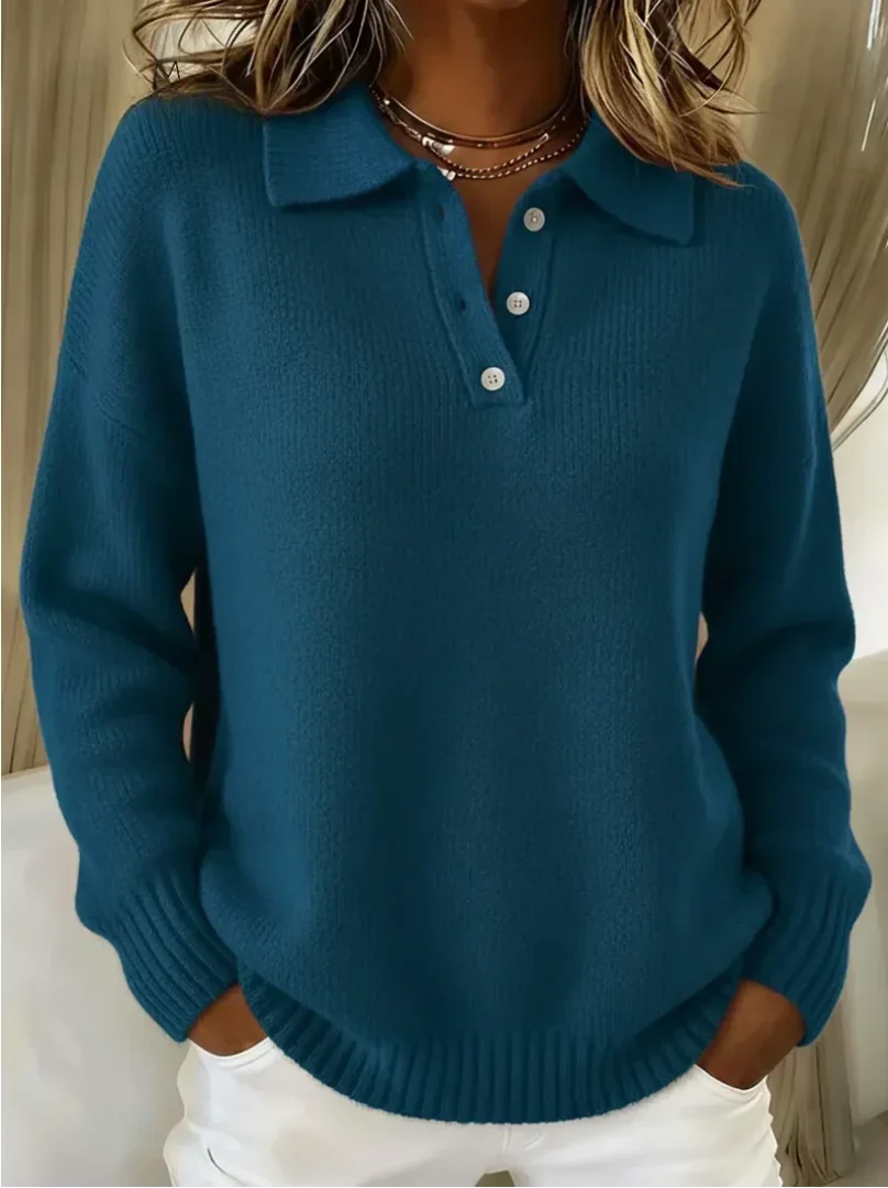 Jumper Women Knitted Long Sleeve Button Closure – Casual