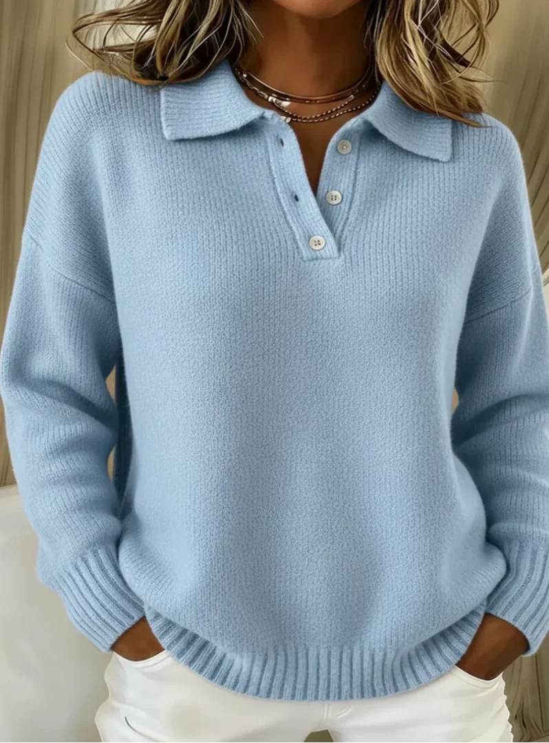Jumper Women Knitted Long Sleeve Button Closure – Casual