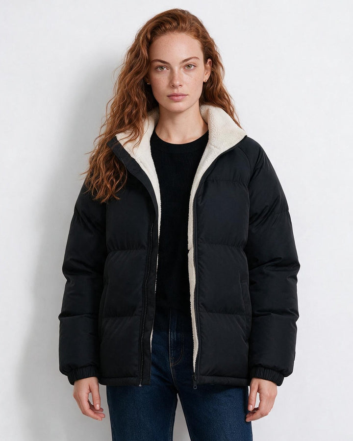 Jacket Women Quilted Puffer Teddy Collar – Winter