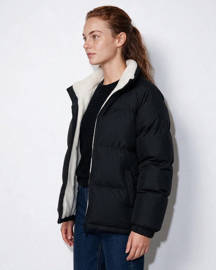 Jacket Women Quilted Puffer Teddy Collar – Winter