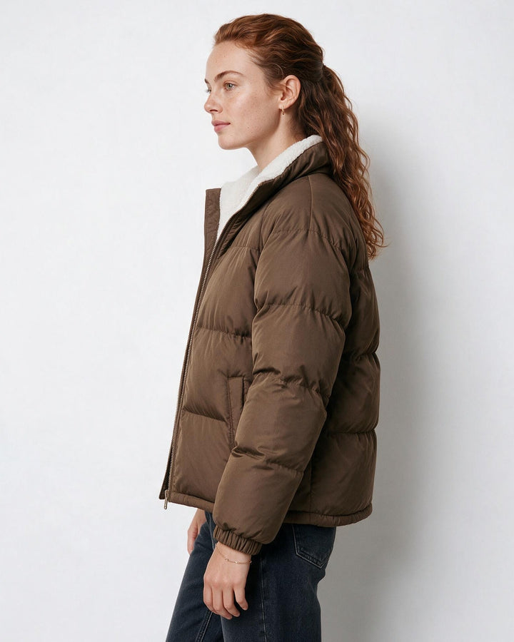 Jacket Women Quilted Puffer Teddy Collar – Winter