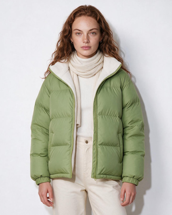 Jacket Women Quilted Puffer Teddy Collar – Winter