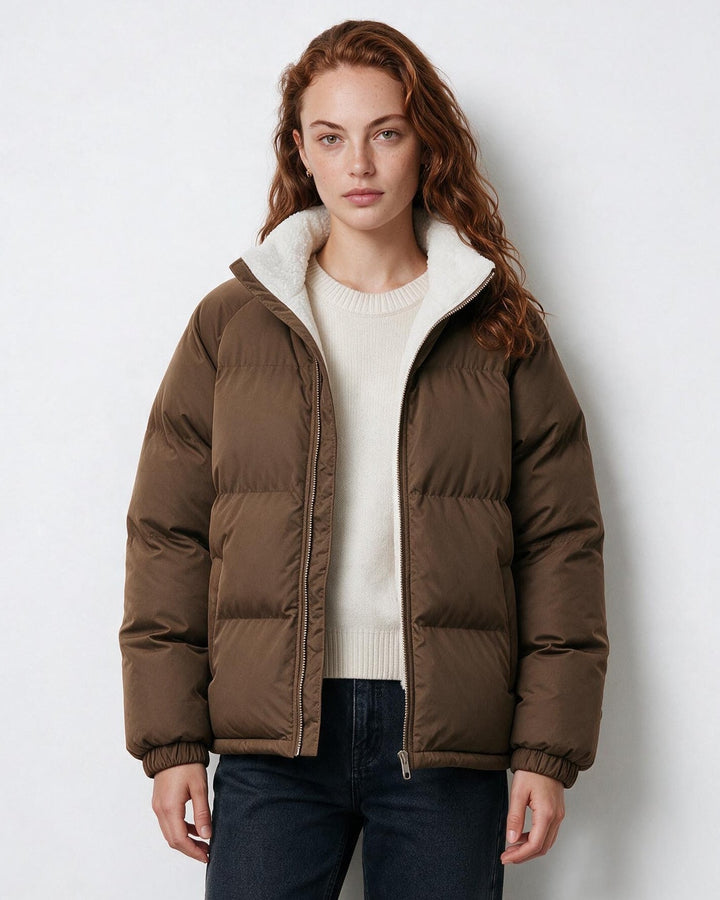 Jacket Women Quilted Puffer Teddy Collar – Winter