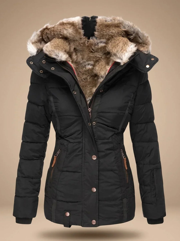 Jacket Women Fitted Puffer Faux Fur Hood – Winter