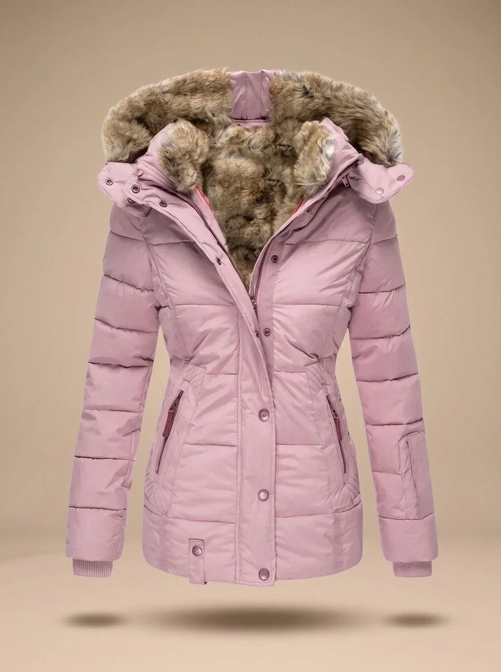 Jacket Women Fitted Puffer Faux Fur Hood – Winter