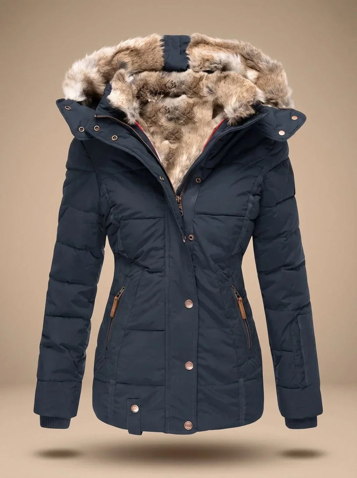 Jacket Women Fitted Puffer Faux Fur Hood – Winter