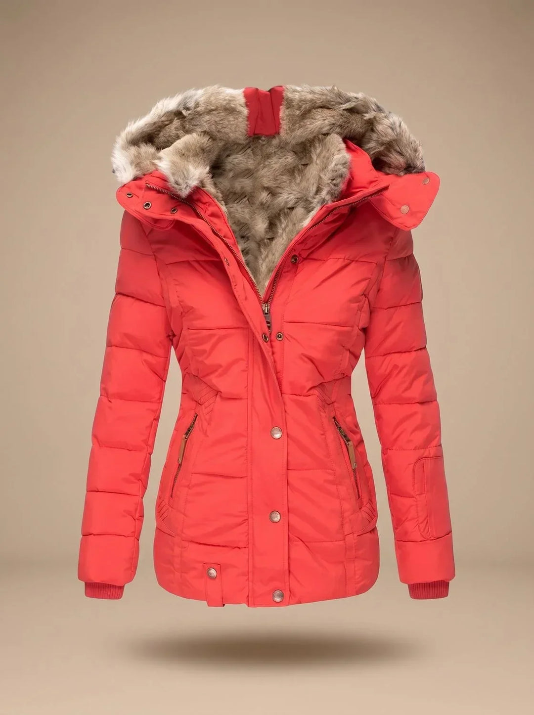 Jacket Women Fitted Puffer Faux Fur Hood – Winter