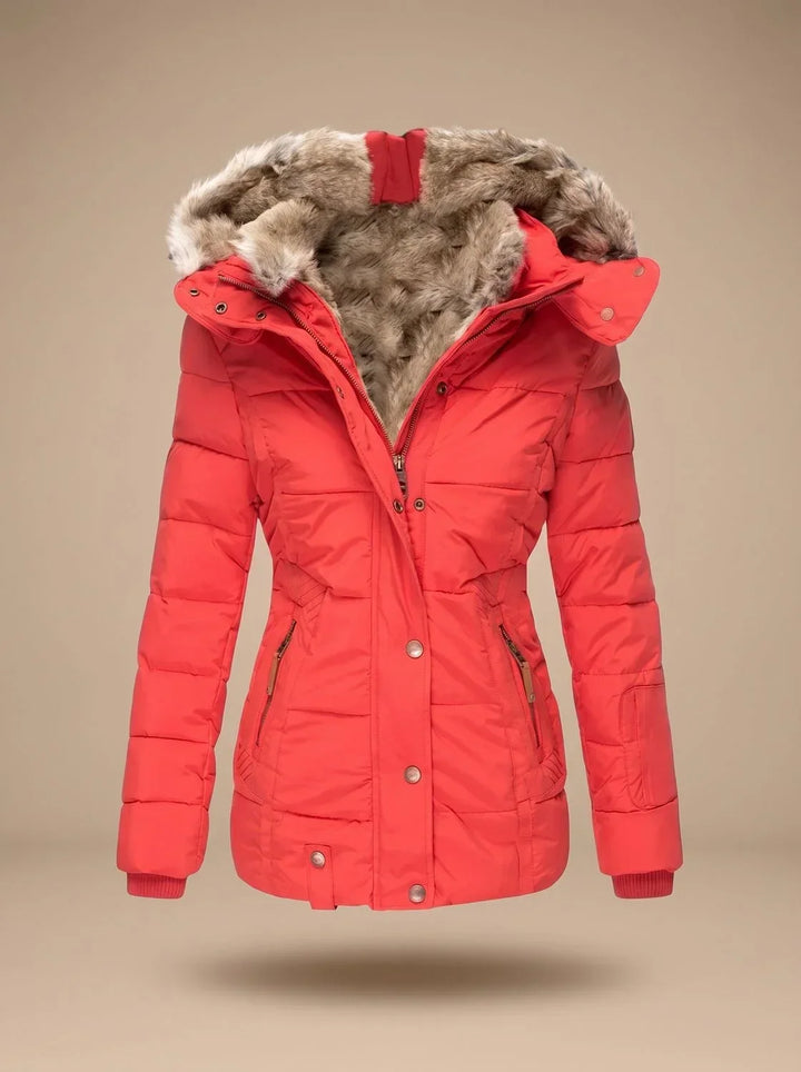 Jacket Women Fitted Puffer Faux Fur Hood – Winter
