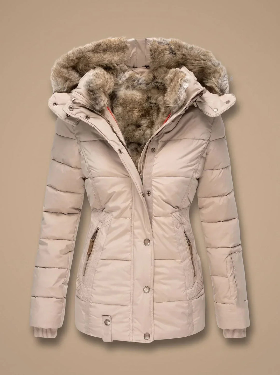 Jacket Women Fitted Puffer Faux Fur Hood – Winter