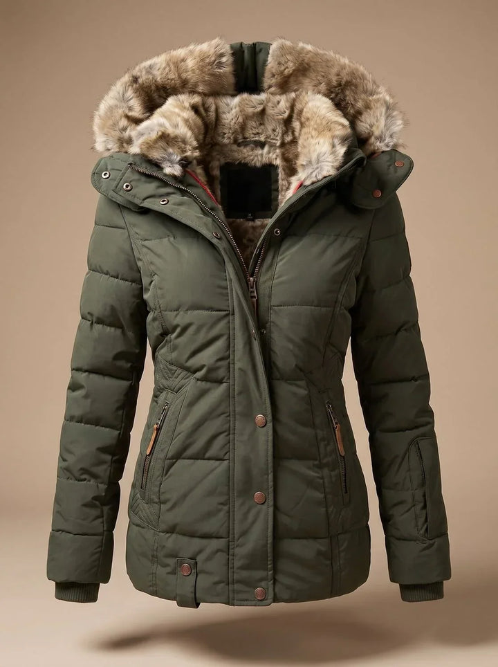 Jacket Women Fitted Puffer Faux Fur Hood – Winter