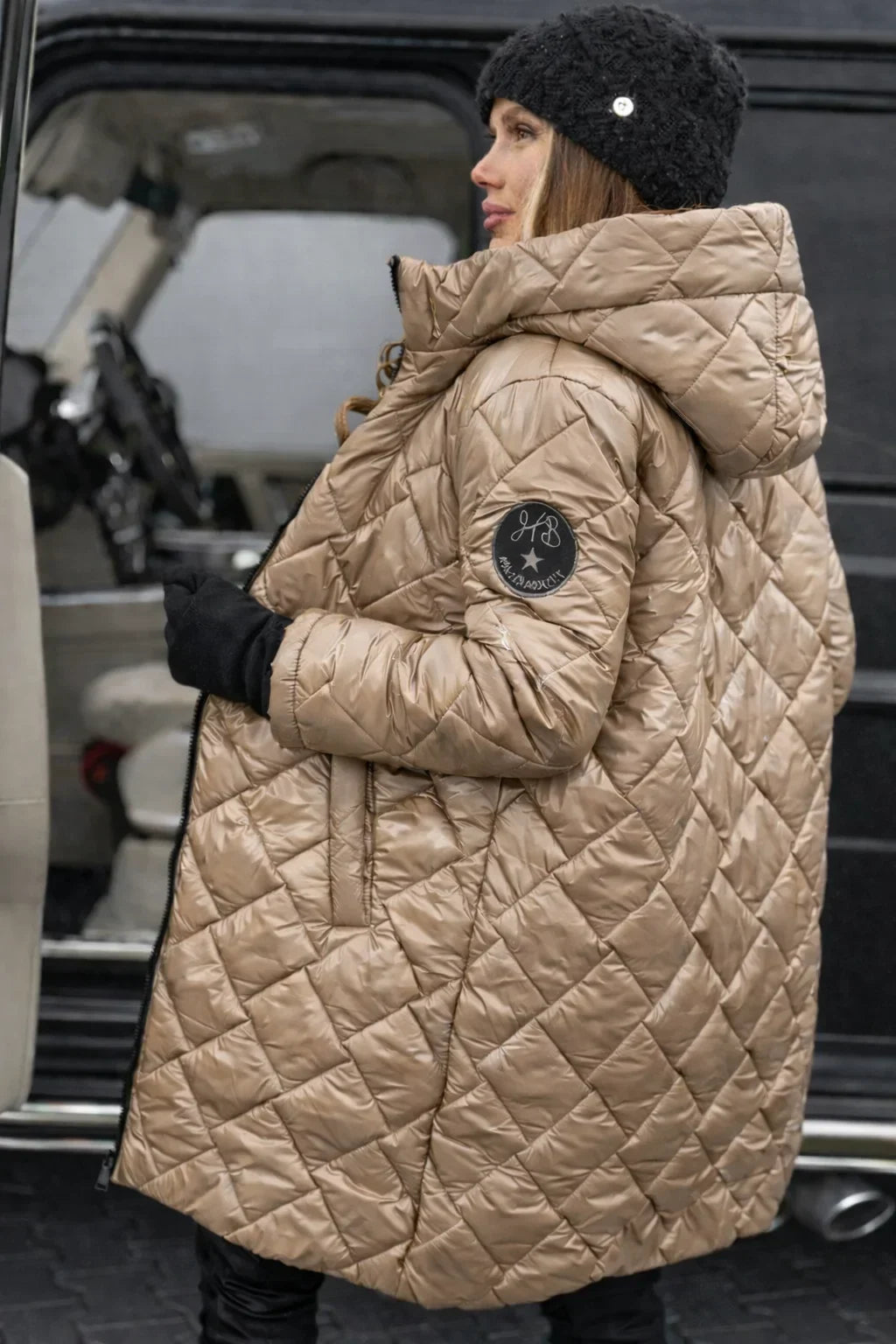 Jacket Women Long Metallic Puffer with Hood – Winter
