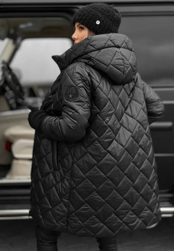 Jacket Women Long Metallic Puffer with Hood – Winter