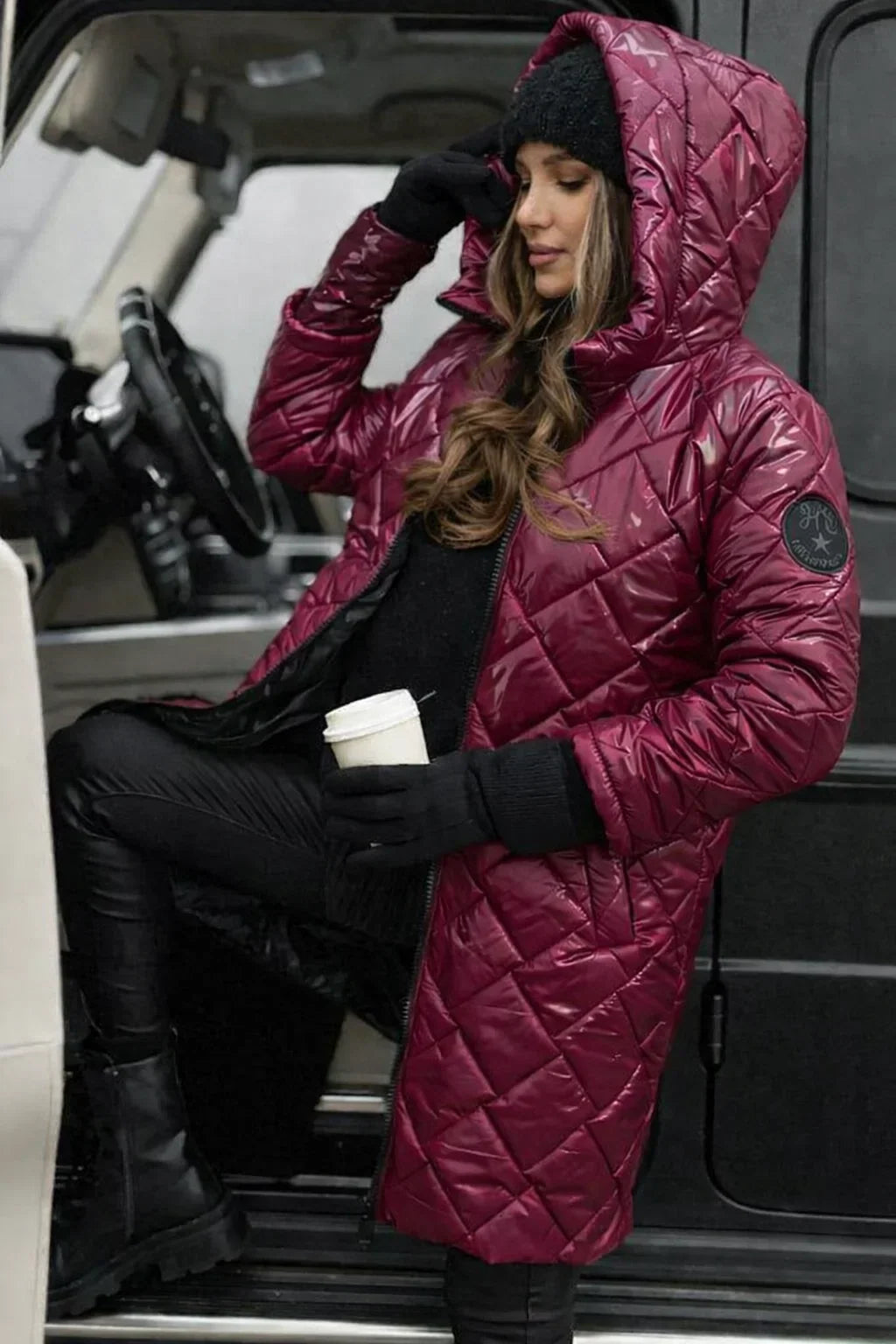 Jacket Women Long Metallic Puffer with Hood – Winter