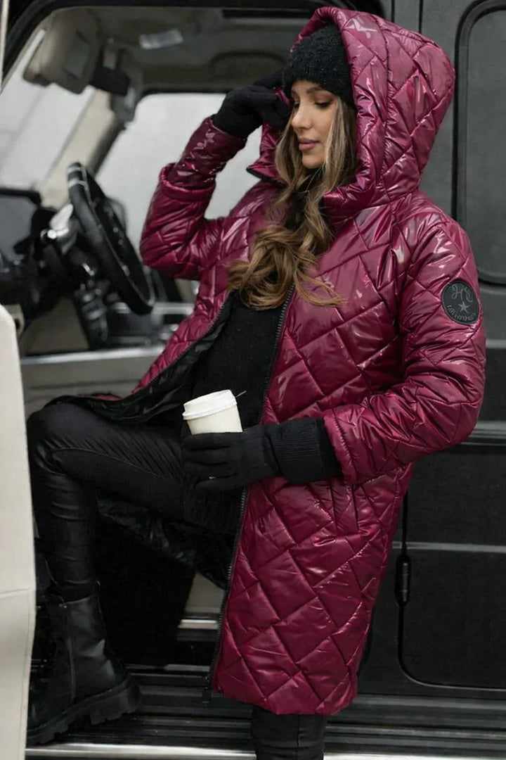 Jacket Women Long Metallic Puffer with Hood – Winter