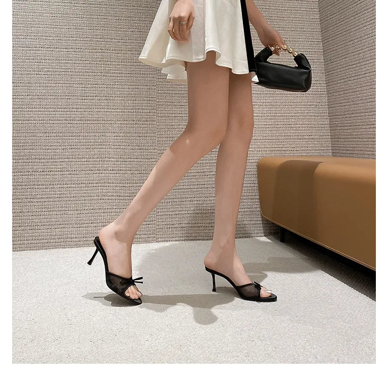 Sandals Women Mesh Heel Bow Detail – Summer