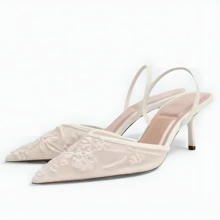 Shoes Women Embroidered Mesh Slingback Pointed Toe – Party