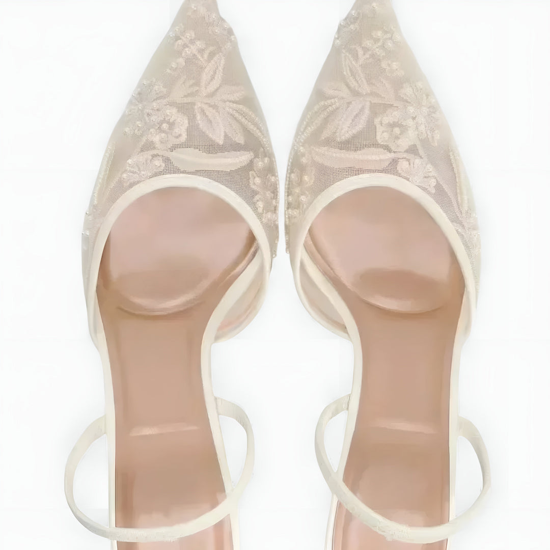 Shoes Women Embroidered Mesh Slingback Pointed Toe – Party
