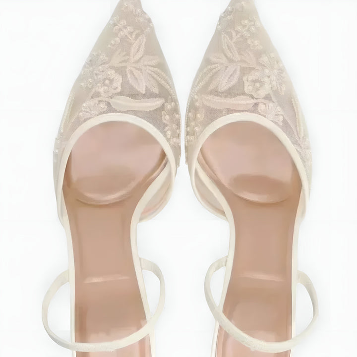Shoes Women Embroidered Mesh Slingback Pointed Toe – Party
