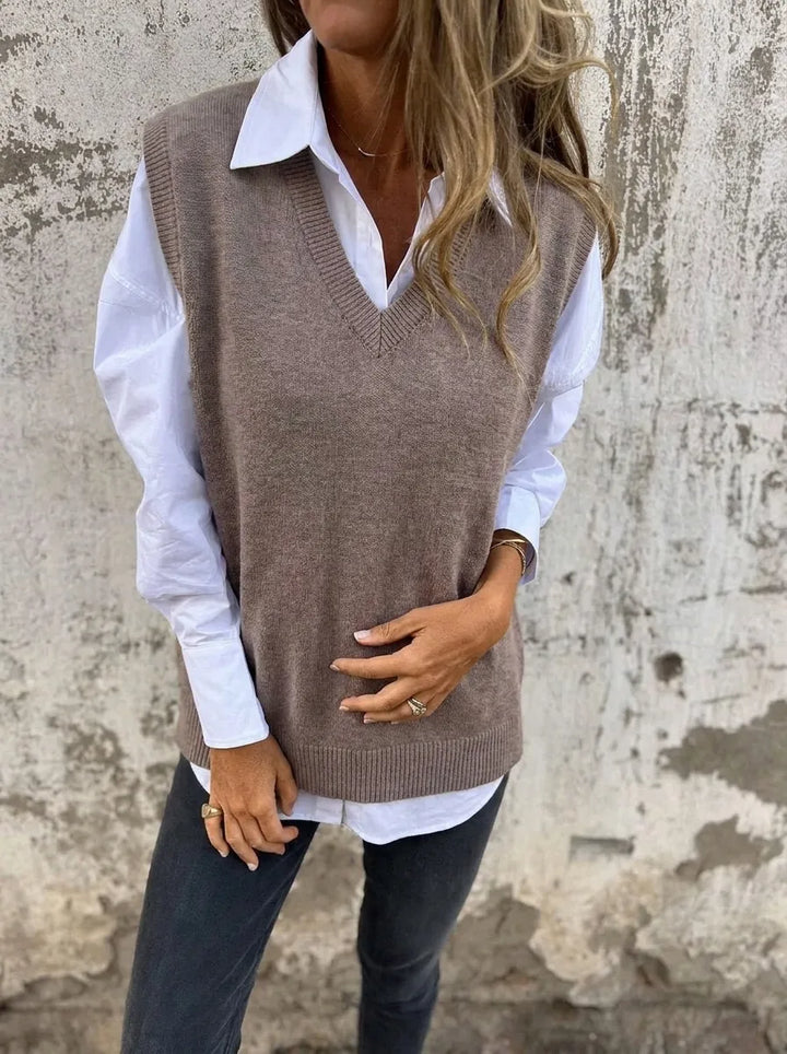 Vest Women Knitted V-Neck Sleeveless – Office
