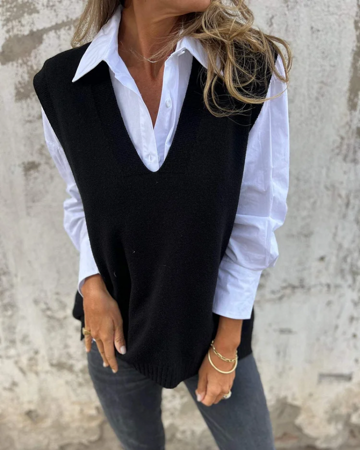 Vest Women Knitted V-Neck Sleeveless – Office