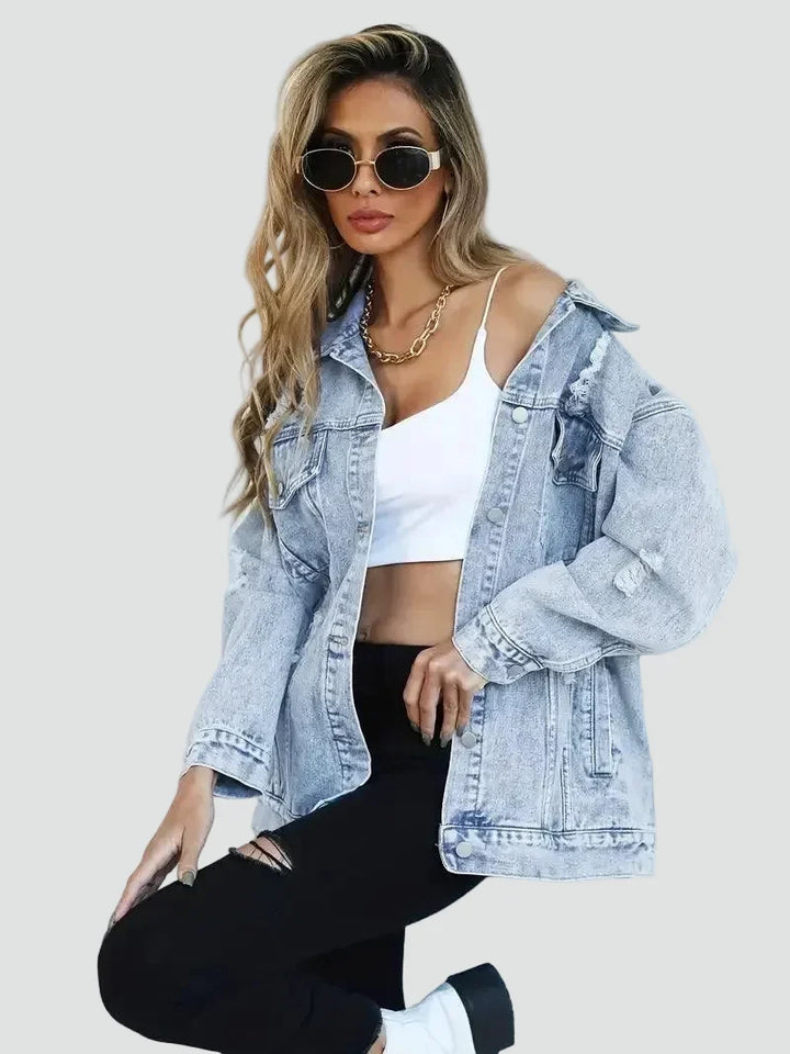 Jacket Women Oversized Distressed Denim – Casual