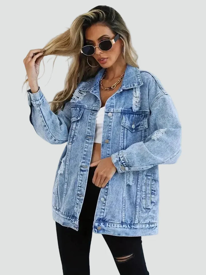 Jacket Women Oversized Distressed Denim – Casual