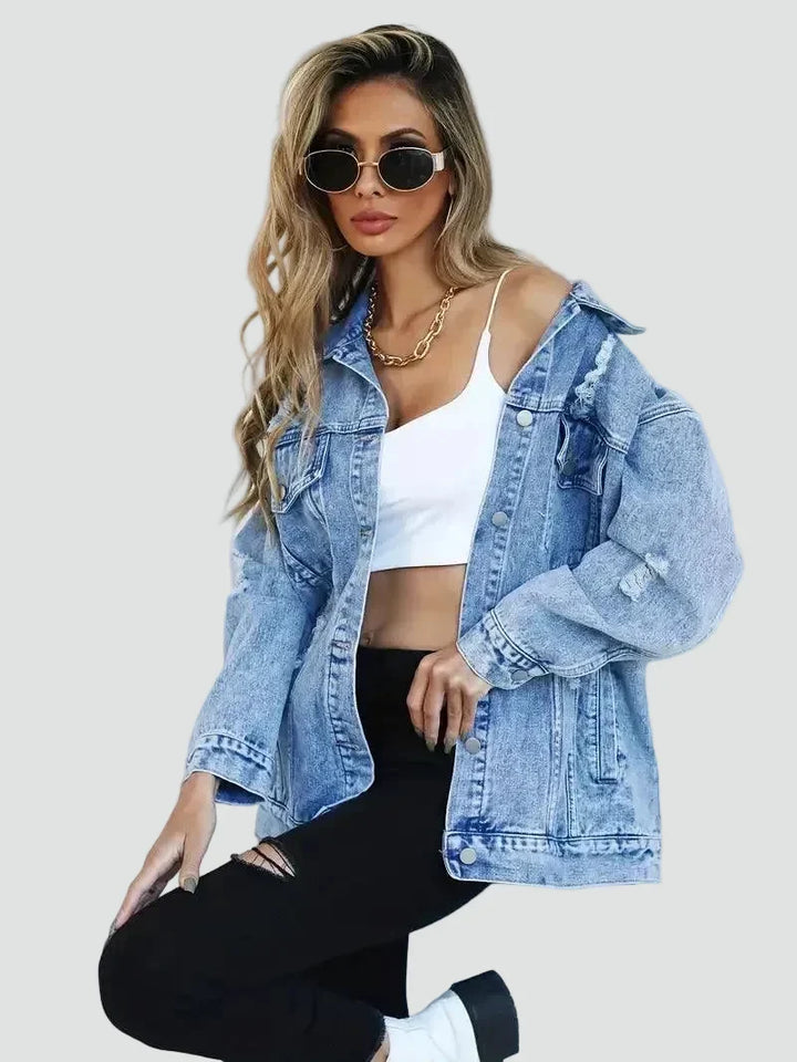 Jacket Women Oversized Distressed Denim – Casual