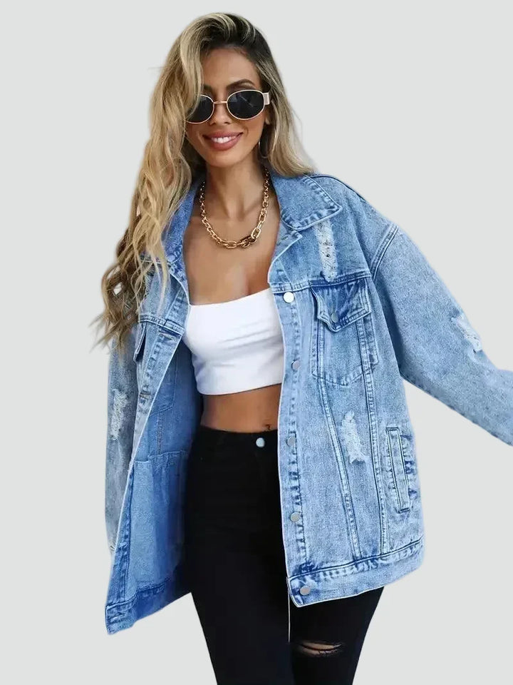 Jacket Women Oversized Distressed Denim – Casual