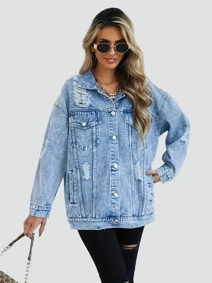 Jacket Women Oversized Distressed Denim – Casual