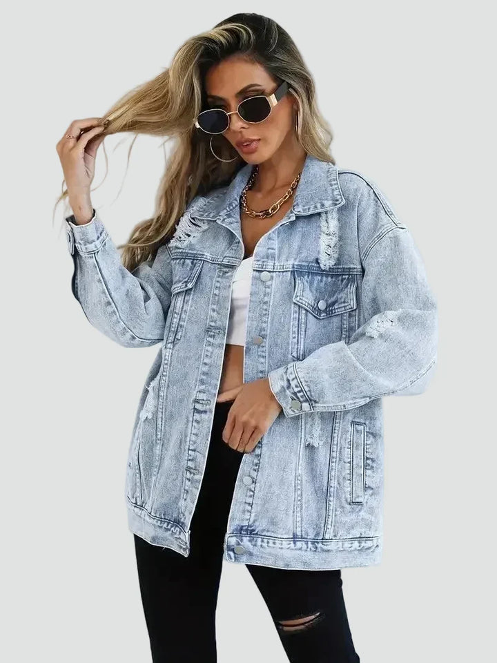 Jacket Women Oversized Distressed Denim – Casual